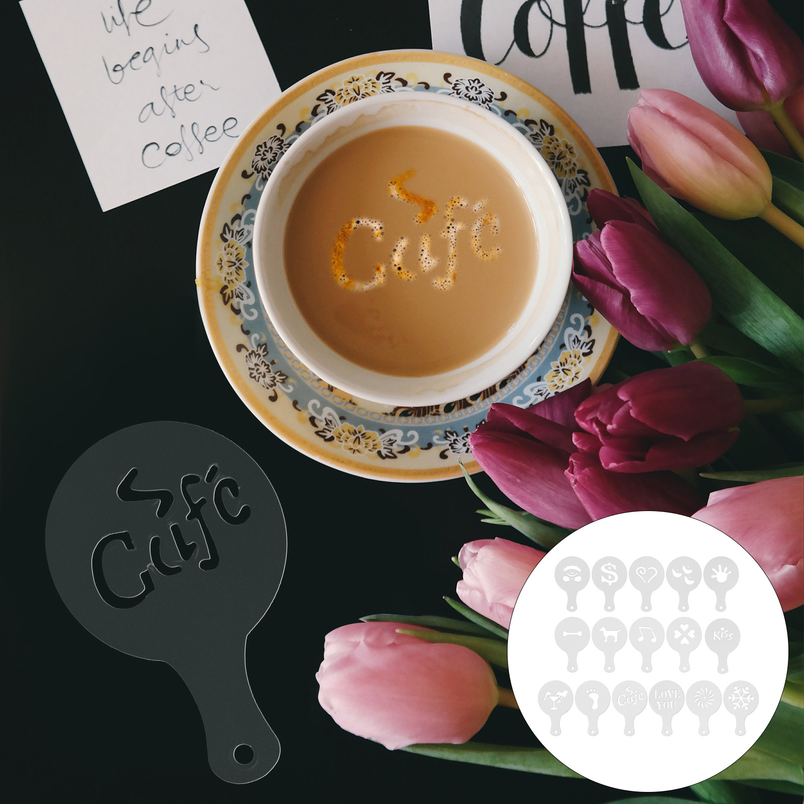 Coffee Stencil Art - 16 шт. трафаретов для кофе, профессиональные