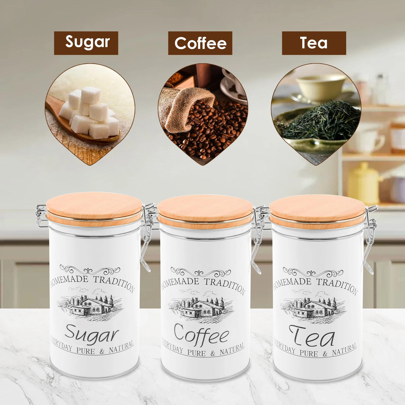 Набор из 3-х металлических бан – обзор и цена Coffee Tea And Sugar Canister Set
